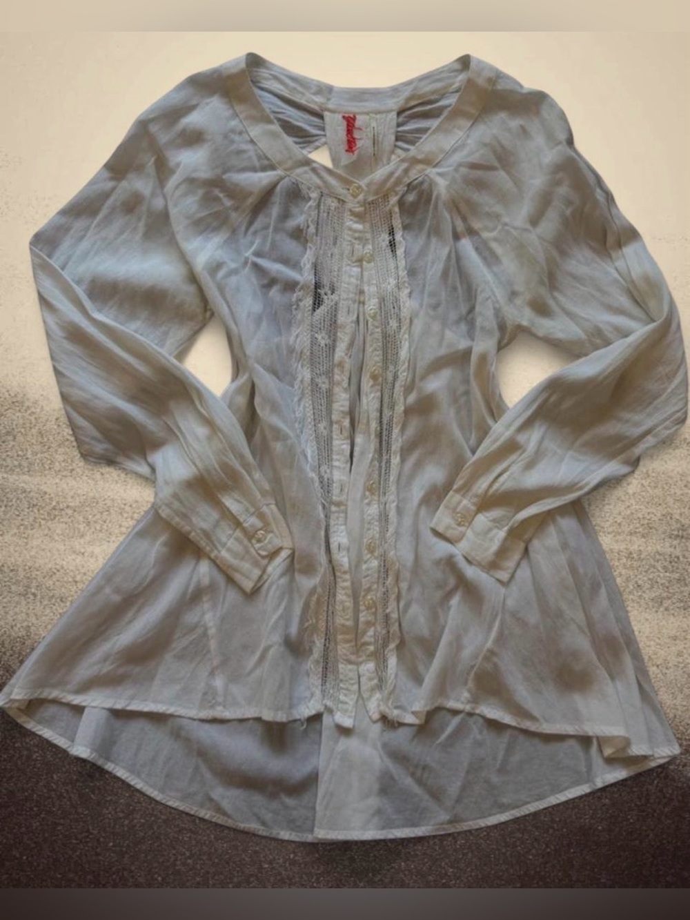 Free People Lace-Trim Button-Front Tunic Blouse